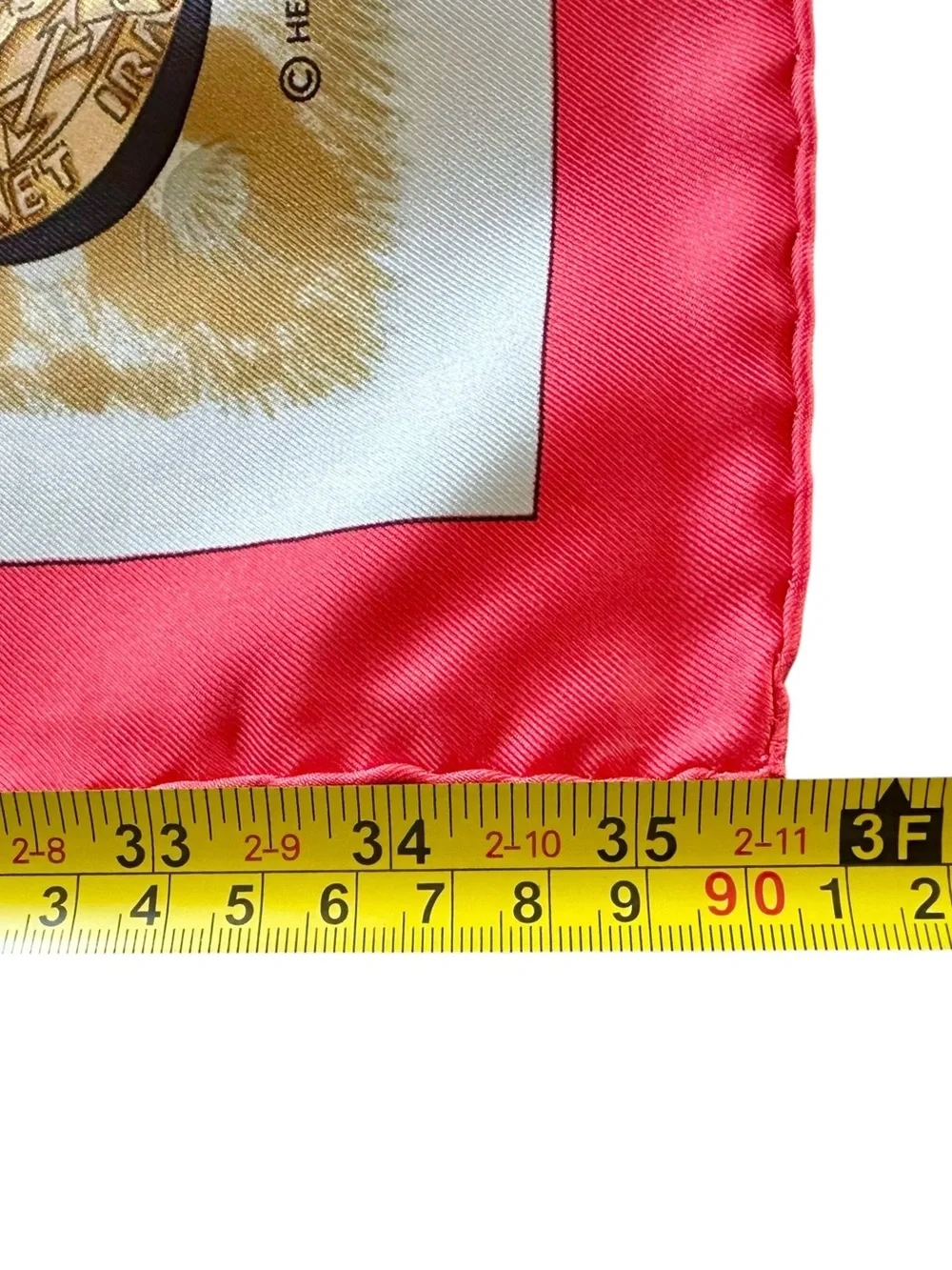 Hermes 100% Silk “Casques Plumets” Carre 90 Coral Pink & Gold Large Square Scarf - Picture 15 of 16